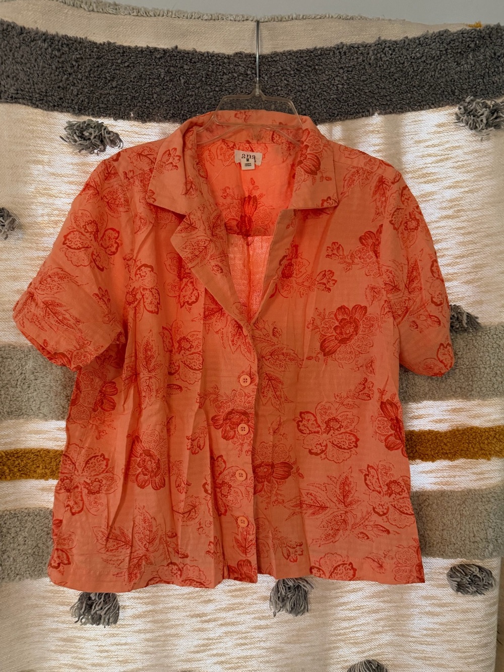 a.n.a Coral-Red Floral Button Front Blouse - medium